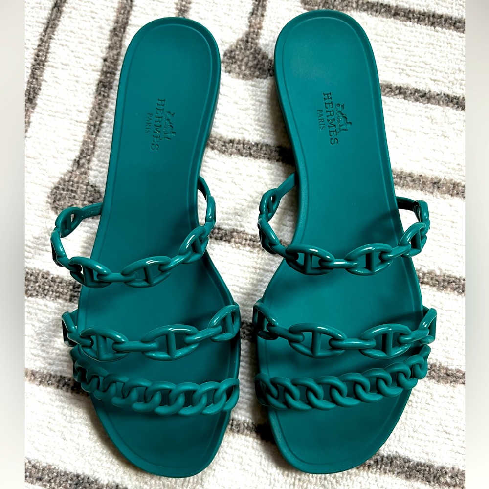 Hermès Rivage Vert Slides sz 38